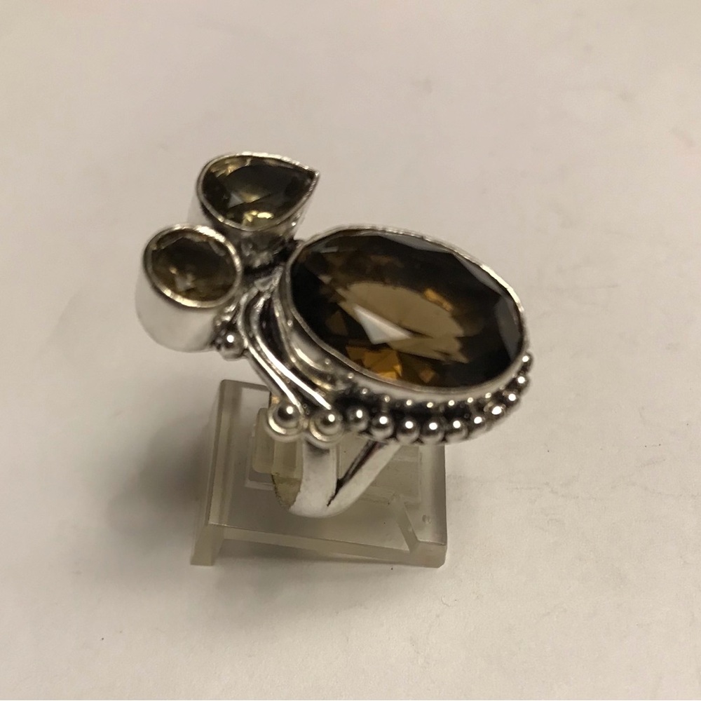 Smokey Topaz Stamped 925 Sterling Silver Ring